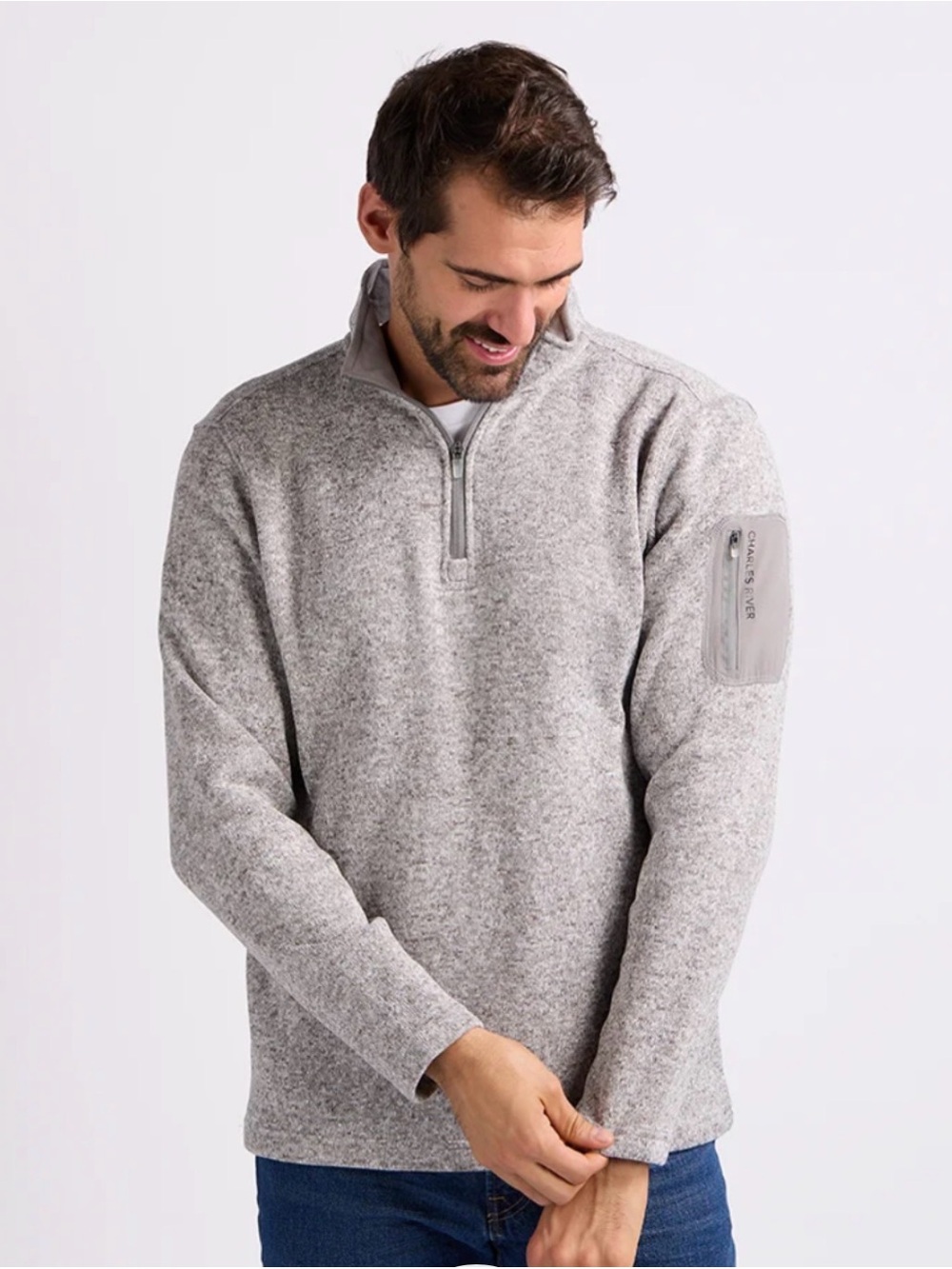 Charles River Apparel Heathered Fleece Gray Quarter-Zip Knit Pullover